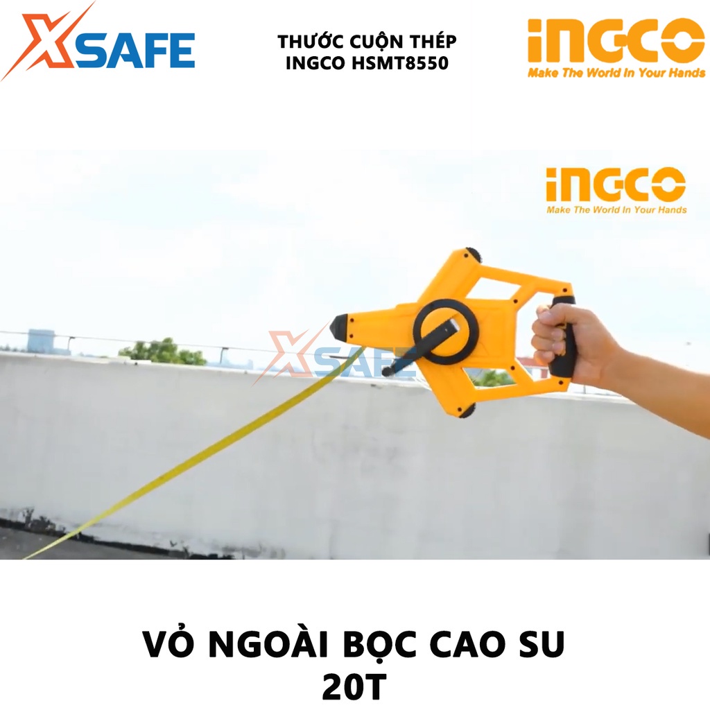 Thước cuốn thép INGCO HSMT8550 Thước cuộn thép dài 50m, chất liệu thép cao cấp chịu nhiệt, chịu lực, chống gỉ  - [XSAFE]