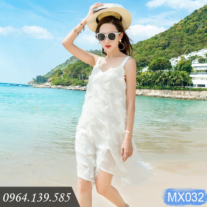 [SALE LẺ SIZE XL] - Đầm đi biển lông vũ trắng nhiều lớp, đẹp độc đáo và riêng biệt | MX032