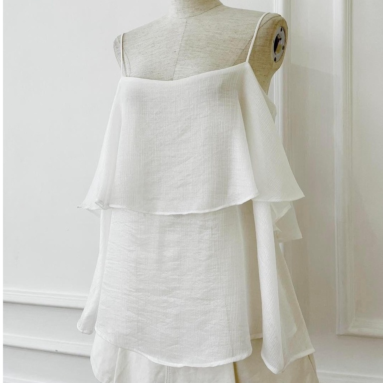 [Ảnh thật] Áo 2 dây voan xốp bèo ngực 2 tầng