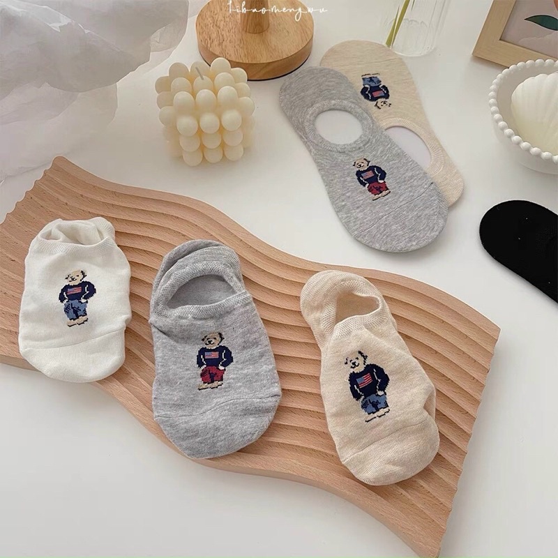 Tất vớ nam nữ set 5 đôi tất lười gấu WHOAU chất cotton mix màu thấm hút chống hôi chân