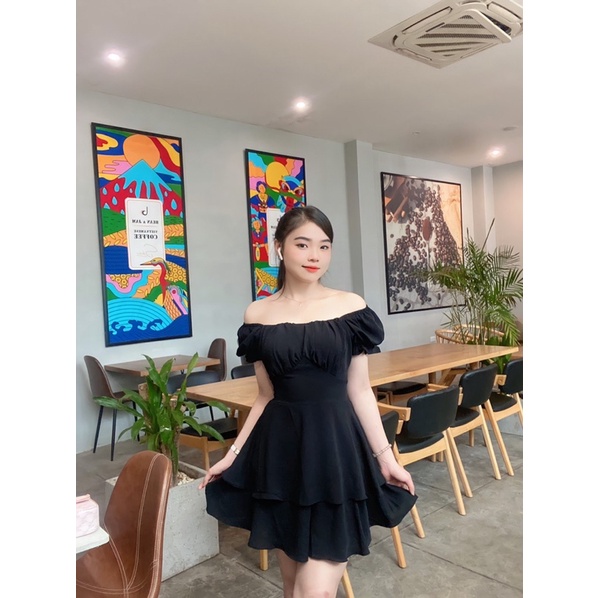 Đầm xoè trễ vai BlaPink nhún ngực hai lớp phù hợp đi chơi, đi dạo phố tiệc cưới - Mysa Dress T214