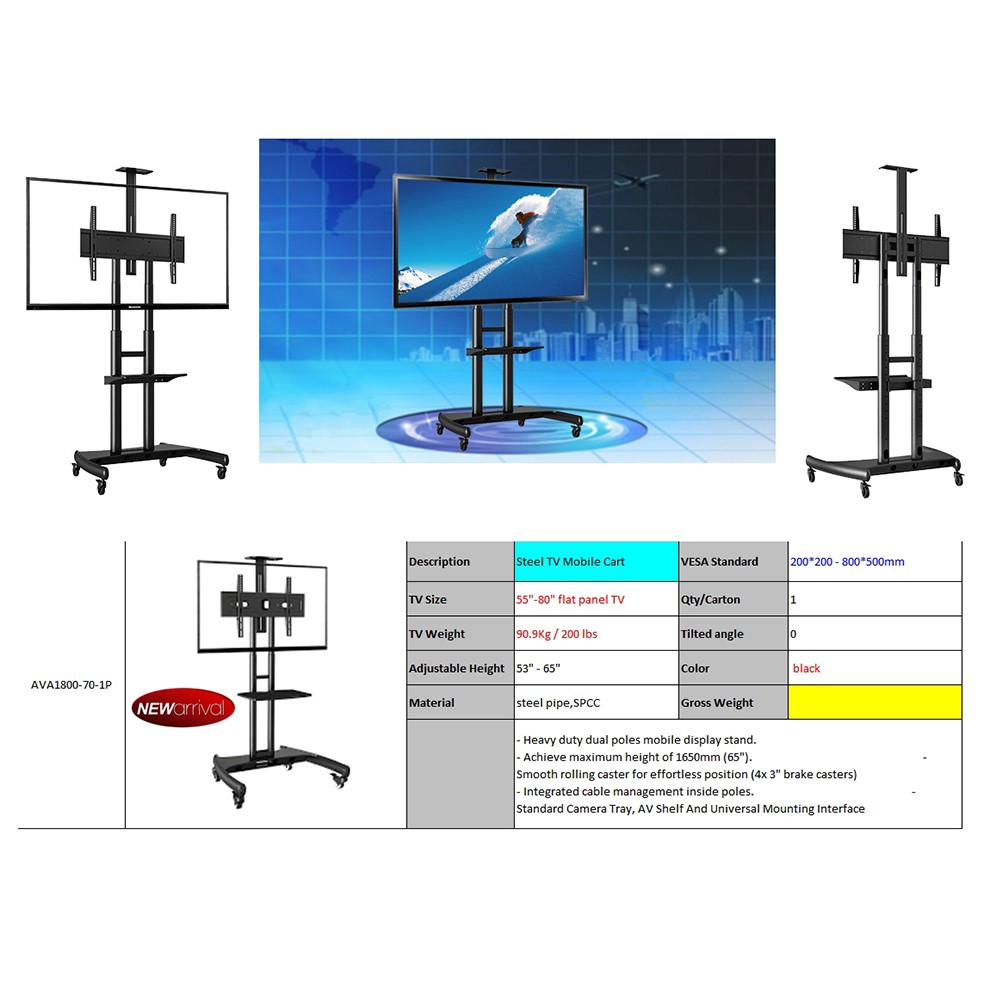 Giá đỡ tivi di động AVA 1800 1P (55 - 85 inch) - Nhập khẩu trực tiếp