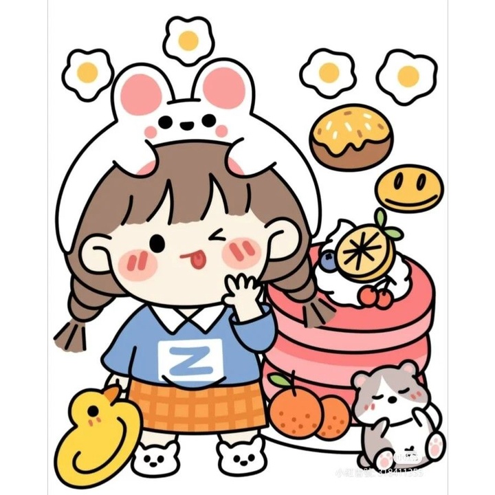 Sét 20 tấm   sticker cute hình vuông 4cm