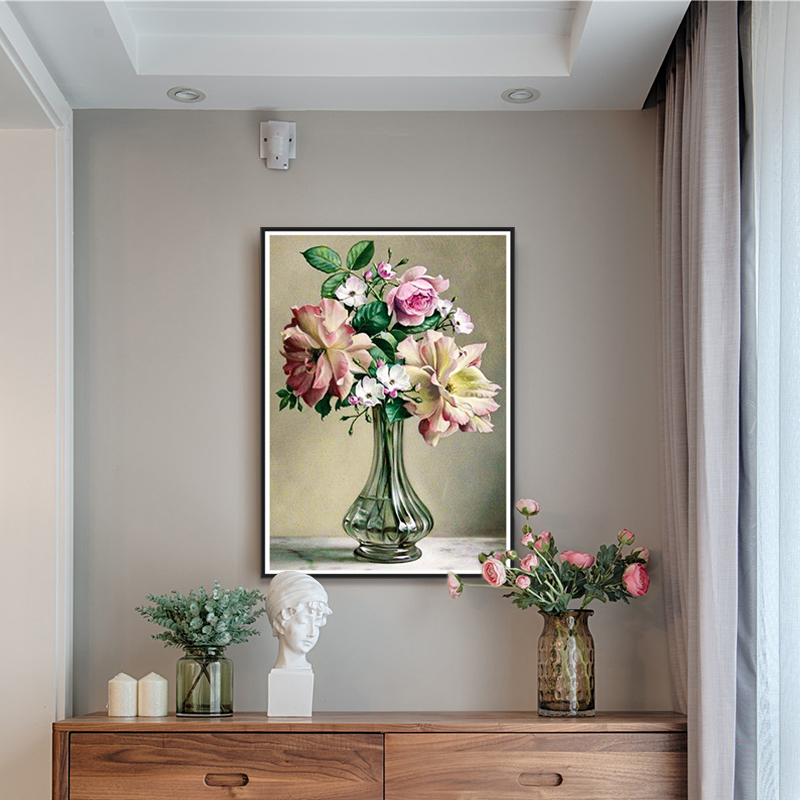 Bộ tranh đính đá 5D họa tiết bình hoa độc đáo kích thước 30x40cm DIY dùng trang trí