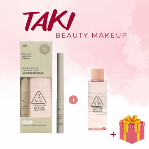 Combo 3ce Tẩy Trang Mắt Môi Lip & Eye Remover 60ml & Chuốt Mi Mascara Super Slim Waterproof -Black