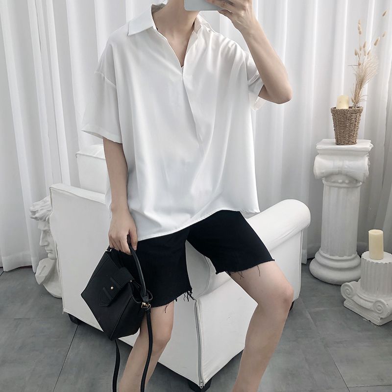Áo sơ mi tay ngắn màu trơn phong cách Hàn Quốc thời trang cho nam | BigBuy360 - bigbuy360.vn