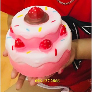 tkdc ĐỒ CHƠI SQUISHY BÁNH KEM SINH NHẬT 2 TẦNG 1 DÂU  đáng yêu hết cỡ   ( tkdc )