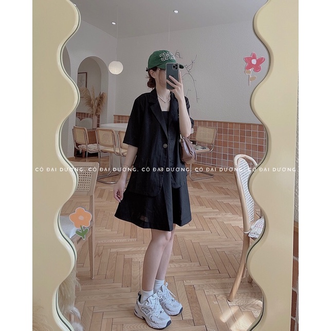 set váy dây kèm blazer