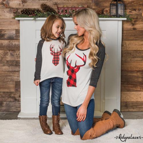 ➤♕❀❤Christmas Kids Baby Adult Men Women Family deer Cute tops long sleeve O-neck T-shirts Sweater