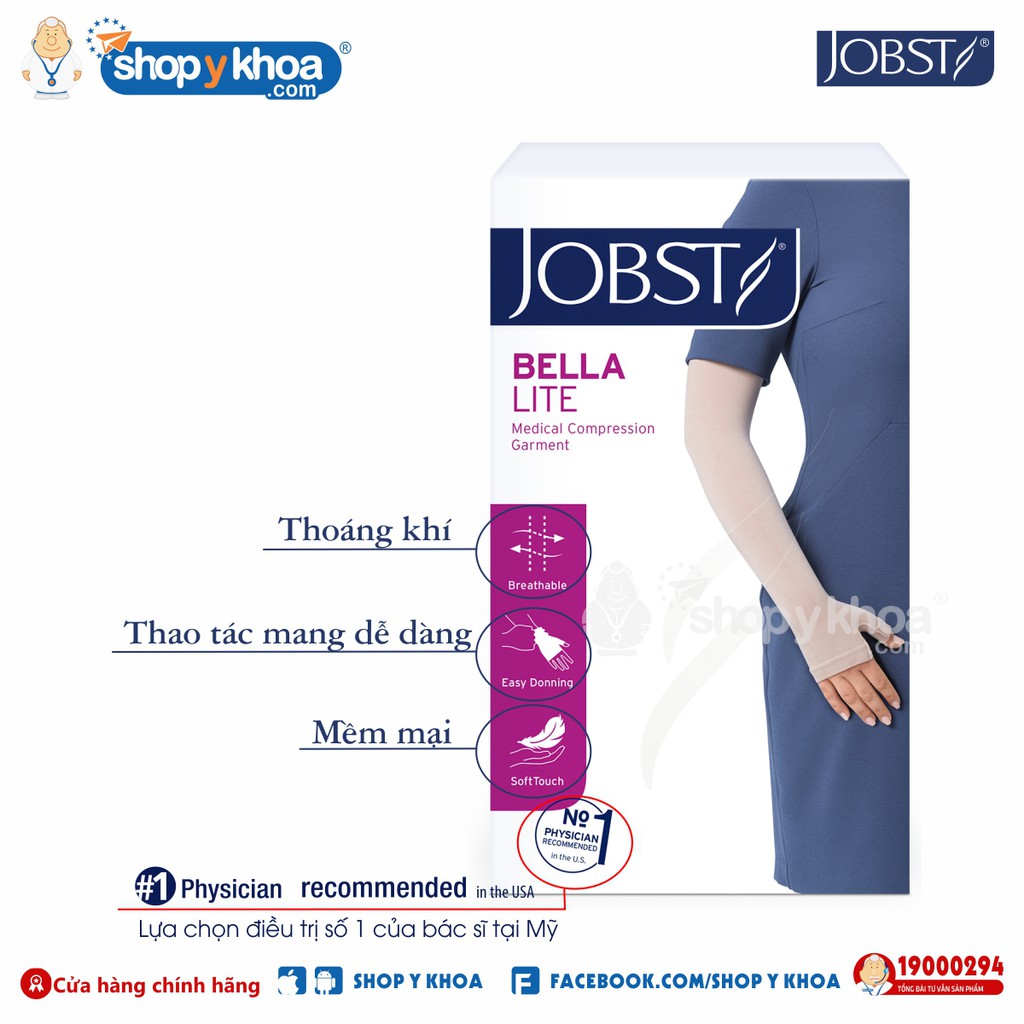 Vớ Cánh - Bàn Tay Phù Bạch Huyết JOBST Bella Lite, Áp Lực Chuẩn 20-30mmHg, Màu Da