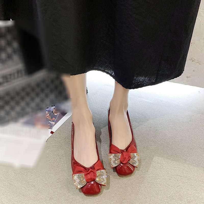 Giày Búp Bê Bệt Có Nơ Bằng Da Gót Thấp Thời Trang Cho Nữ