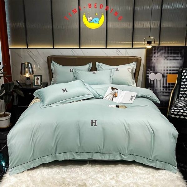 Bộ chăn ga gối lụa chữ H cao cấp, nhập khẩu – Set ga gối lụa 4 món – Timibedding