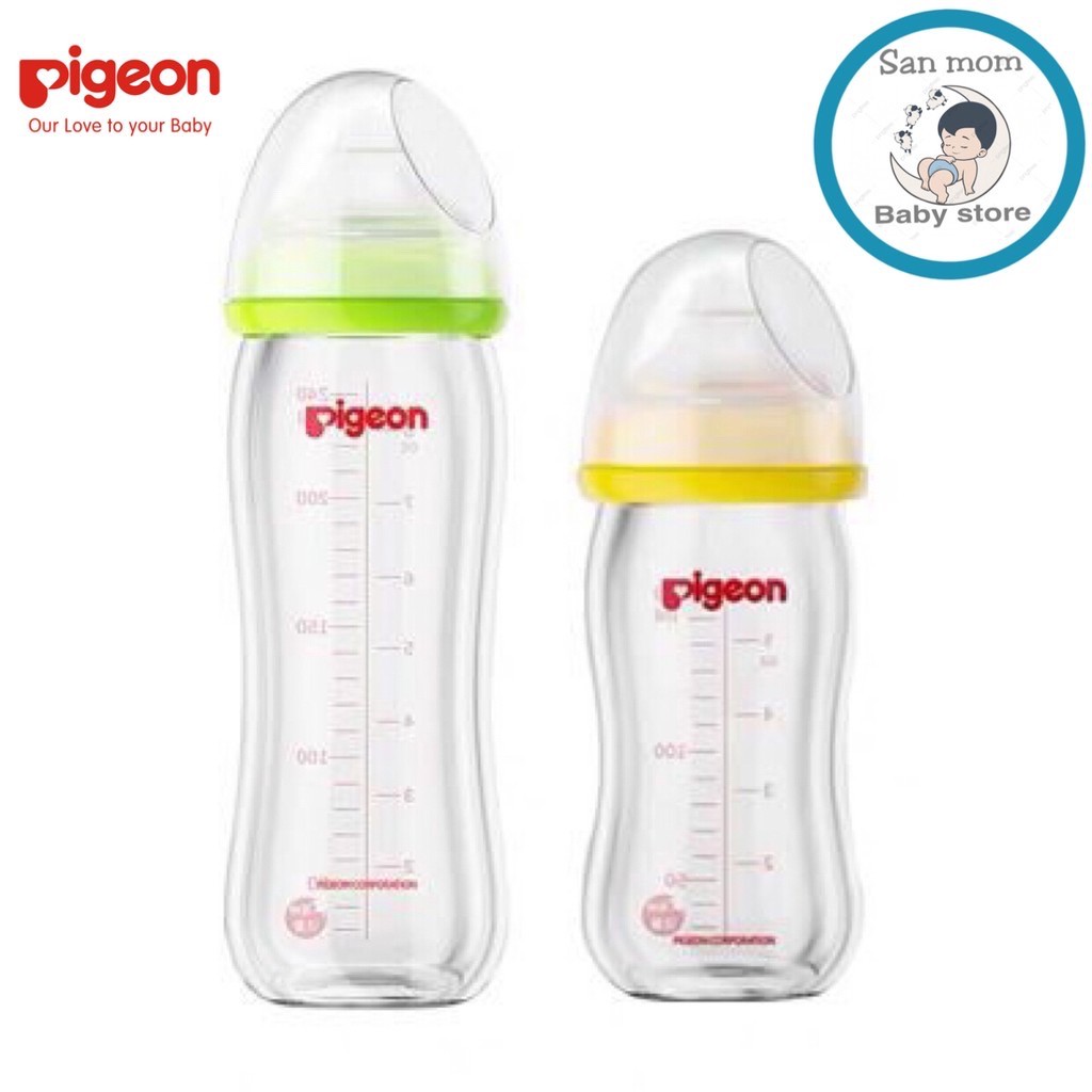 Bình Sữa  Pigeon Thủy Tinh 160/240ML,Nhập Khẩu Nhật Bản, Dành Cho Bé Sơ Sinh Đến 15 Tháng Tuổi, Chống Sặc