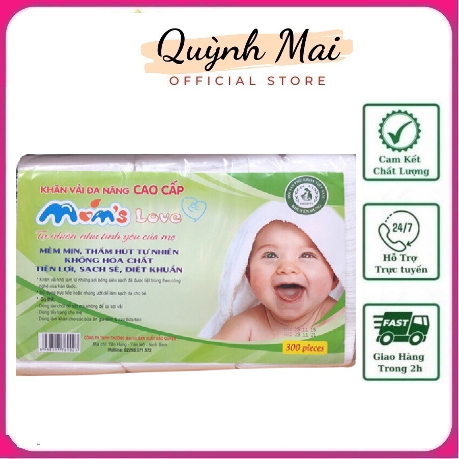 Khăn Vải Khô Cao Cấp Đa Năng Mom Love Túi 300g Có Thể Nhúng Ướt Sử Sụng Như Khăn Giấy Ướt