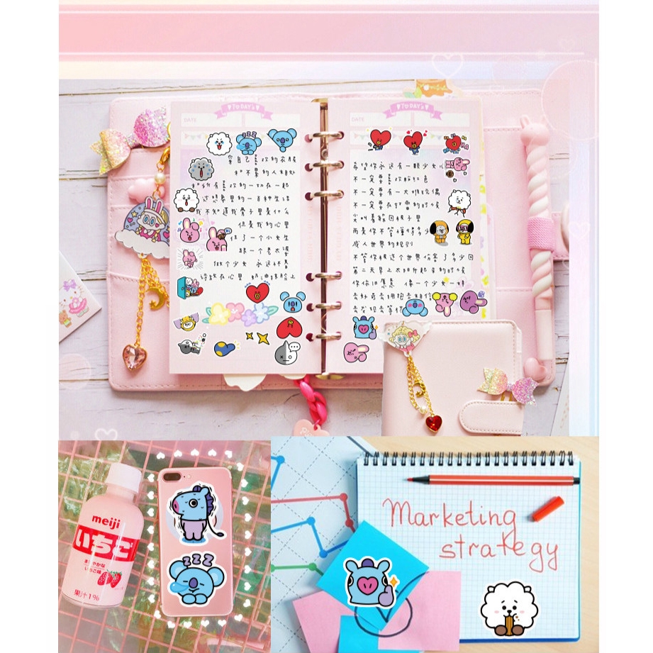 Set 40 miếng dán chống thấm nước hình KPOP BTS BT21 trang trí laptop/điện thoại