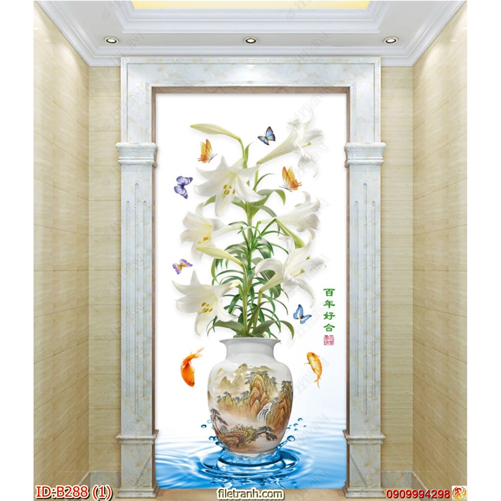 TRANH DÁN TƯỜNG 3D BÌNH HOA, LO HOA NHIỀU MẪU