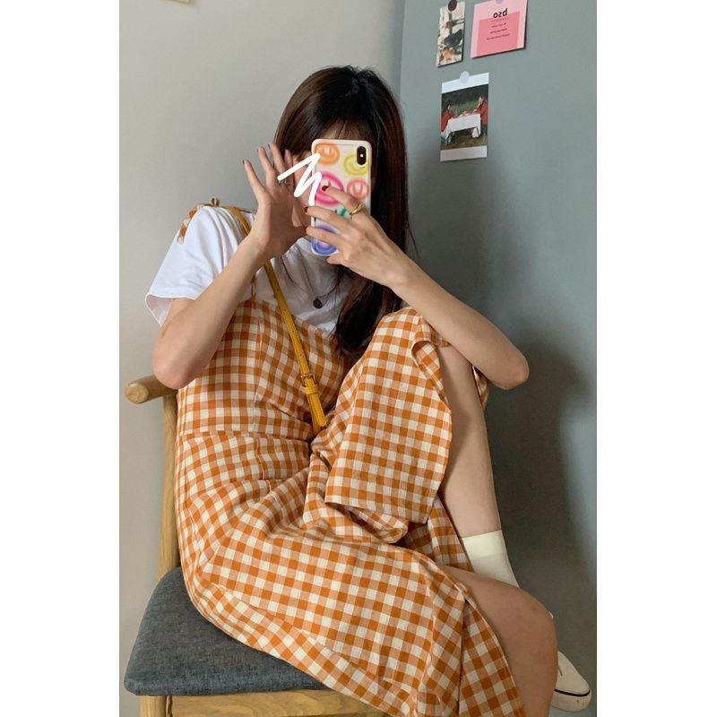 Đầm Dây Nữ Ca Rô Form Dài Rộng Thời Trang Hàn đầm bầu váy nữ váy bé gái váy dài chân váy dài váy nữ chân váy dài