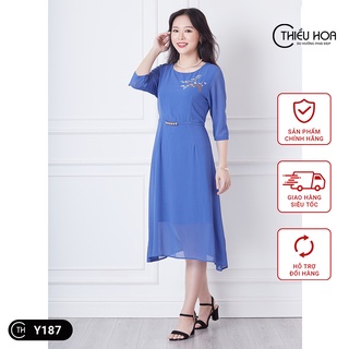 Đầm Trung Niên Thiết Kế Đẹp chất liệu Voan cao cấp thiết kế sang trọng quý phái mềm mịn mát mẻ THIỀU HOA Y187