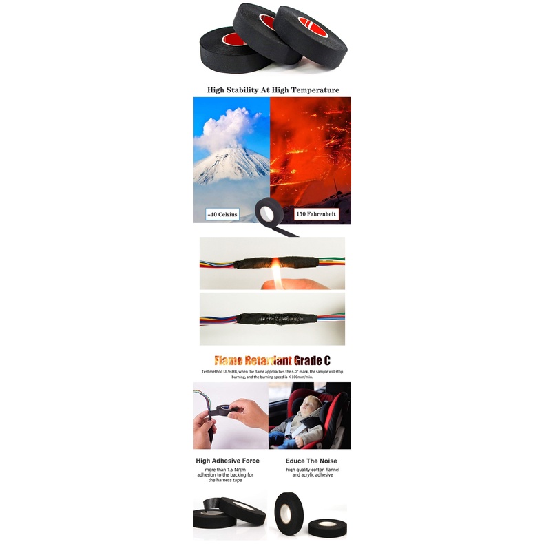 Cuộn băng keo vải chống cháy chịu nhiệt dài 15m dành cho dây cáp xe hơi