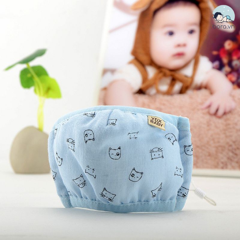 Khẩu trang vải cho bé sơ sinh 4 lớp chống bụi quai đeo tăng chỉnh thoải mái S6m-6y
