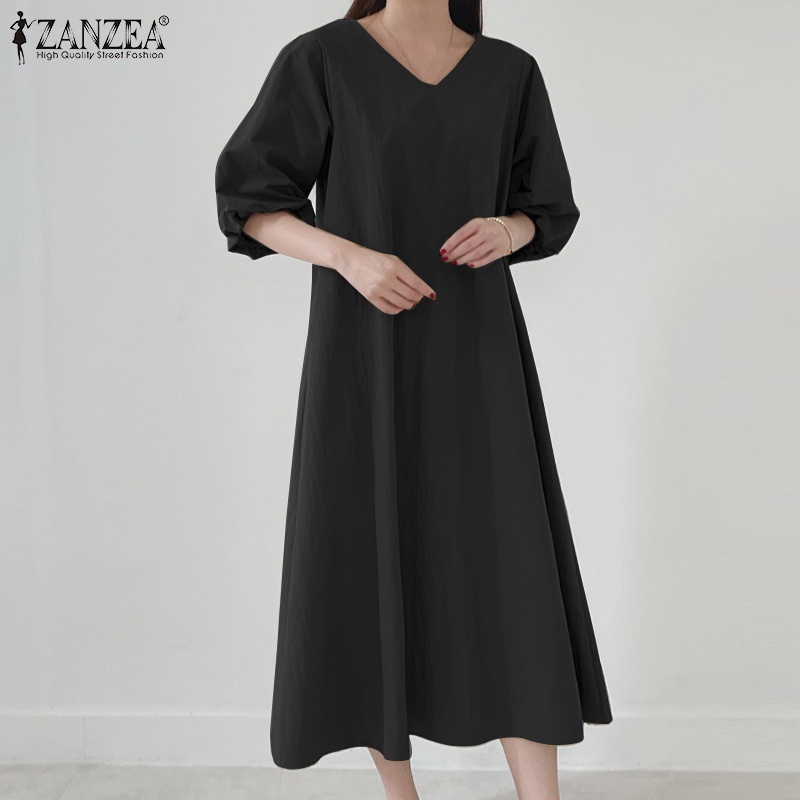 Đầm maxi ZANZEA tay lửng cổ chữ V thời trang Hàn Quốc dành cho bạn nữ