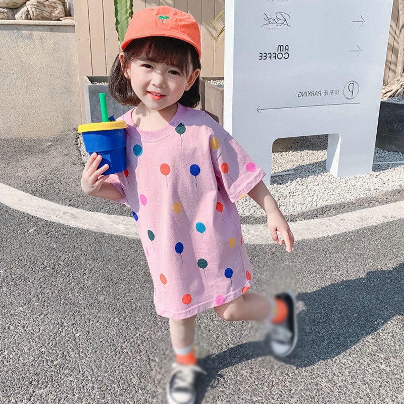 Đầm Bé Gái Đầm Công Chúa Mùa Hè Tay Ngắn Họa Tiết Chấm Bi Se7en Phong Cách Hàn Quốc Cho Bé Gái