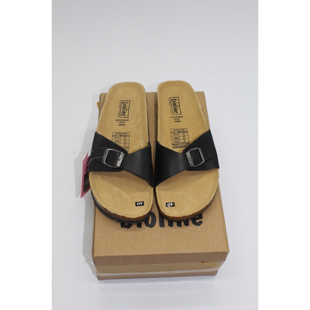 [ĐẾ TRẤU DA BÒ] Dép da bò birken quai ngang Bioline đế trấu unisex mã B08 - Bioline Official