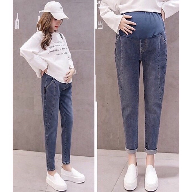 Quần bò bầu may gân dáng baggy trẻ trung M12 kèm ảnh thật