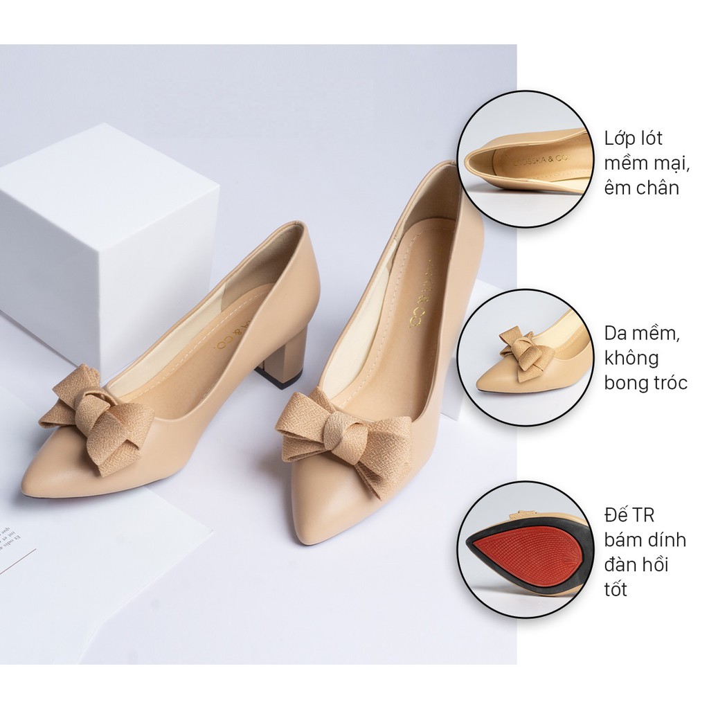 (CLASSIC) Giày cao gót đính nơ mũi nhọn gót cao 5cm kiểu dáng cơ bản, True Store đảm bảo, EP005