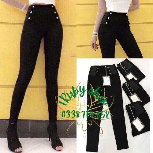 Quần Tregging Nữ  6 Cúc🍀FRRESHIP🍀 Quần Tregging Nữ Lưng Chun Cao Chất Vải Dày Dặn Mặc Tôn Dáng