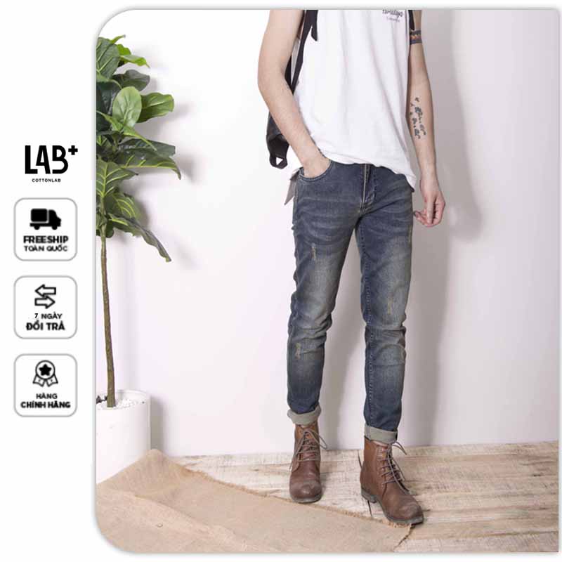 Quần jean nam blue wash hiệu ứng bụi chất co dãn from slimfit - LAB220301