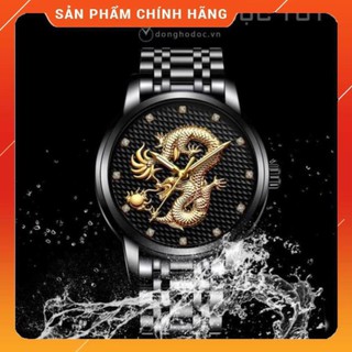 ĐỒNG HỒ NAM RỒNG VÀNG KÍNH TRÁNG SAPPHIRE - ĐỒNG HỒ PHONG THỦY - DÂY THÉP ĐÚC ĐẶT CAO CẤP