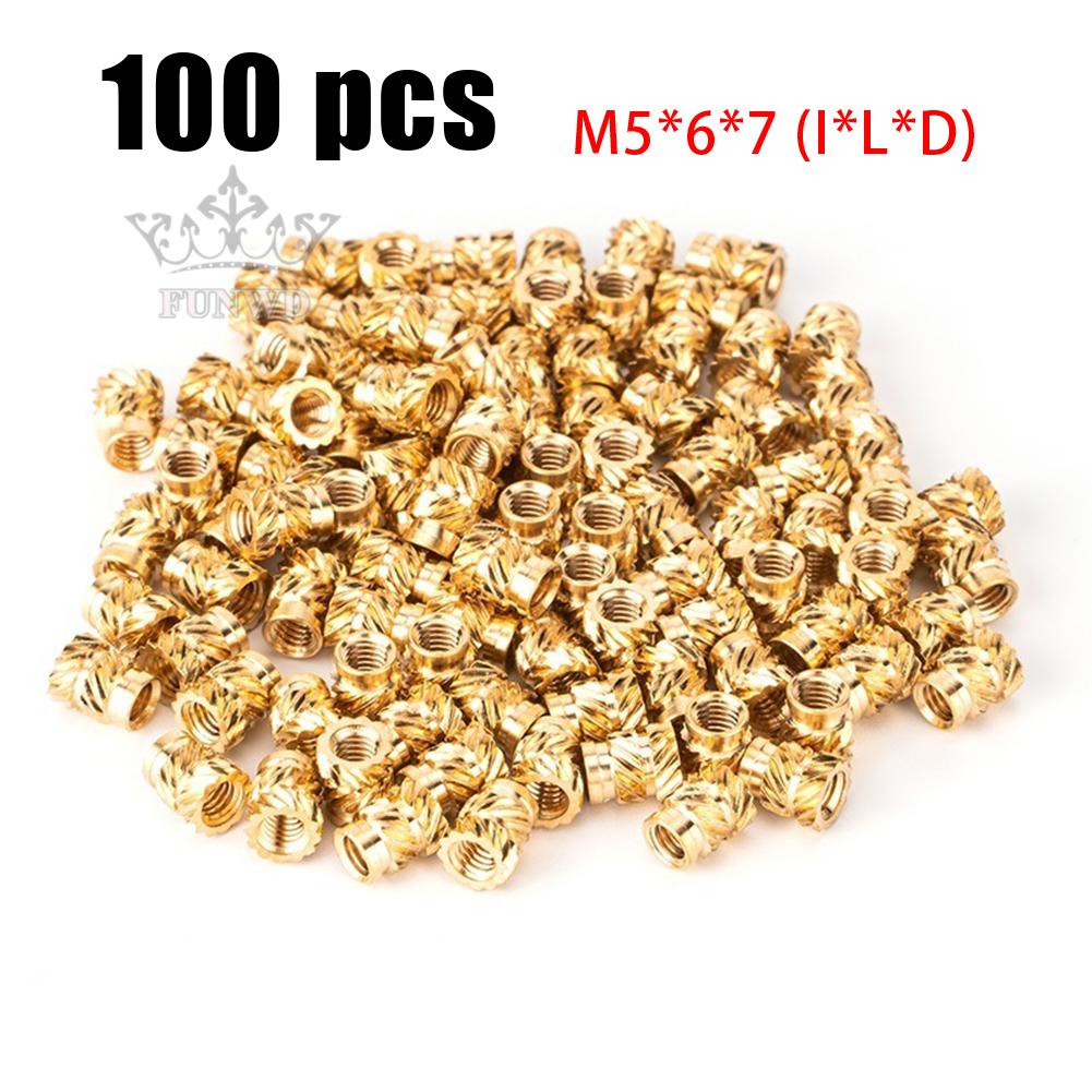 【FUNWD】100PCS Threaded Insert Self-clinching Nut Brass Internal Thread Knurled M5