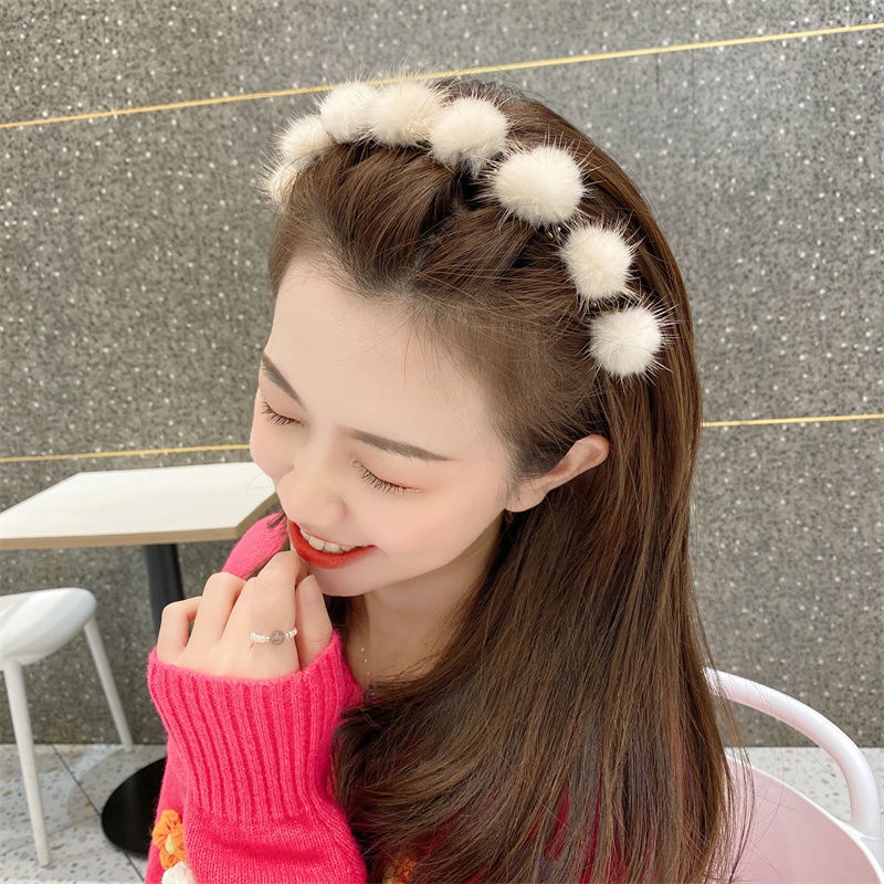 Băng Đô Cài Tóc Đính Bóng Lông Thời Trang Hàn Quốc Cho Nữ