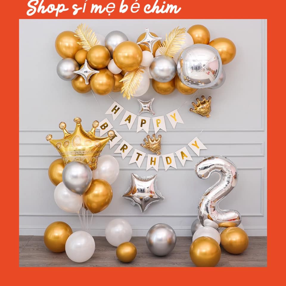 Bộ bóng bay trang trí sinh nhật Happy Birthday MS11 Màu Bạc Vàng