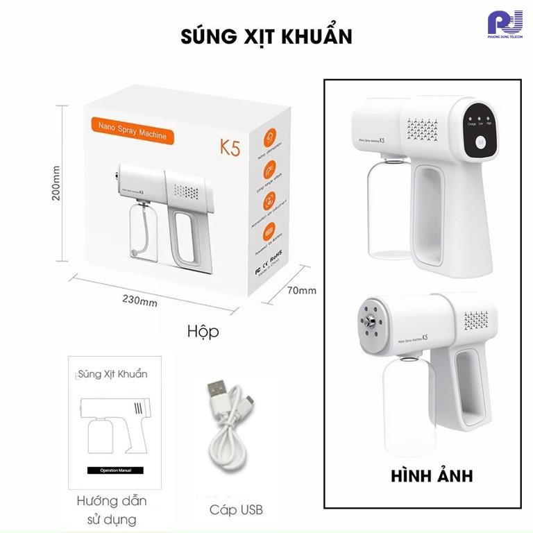 [SẢN PHẨM MỚI] Súng Xịt Khử Khuẩn cầm tay Nano K5 PRO, Tích Hợp 6 đèn UV diệt 99% vi khuẩn Máy Phun Khử Khuẩn Xịt Diệt V