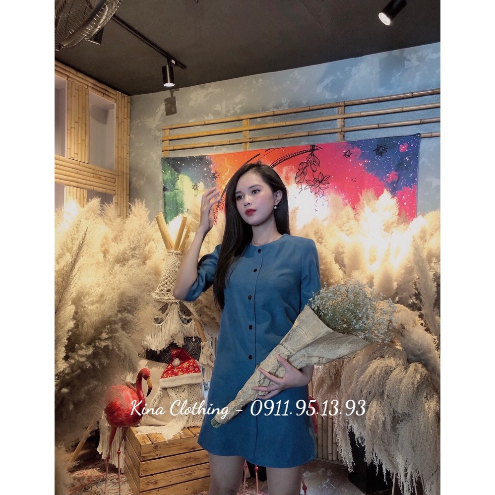 Đầm suông nữ tay lỡ nhung tăm Hàn công sở thanh lịch nữ tính D02 | BigBuy360 - bigbuy360.vn