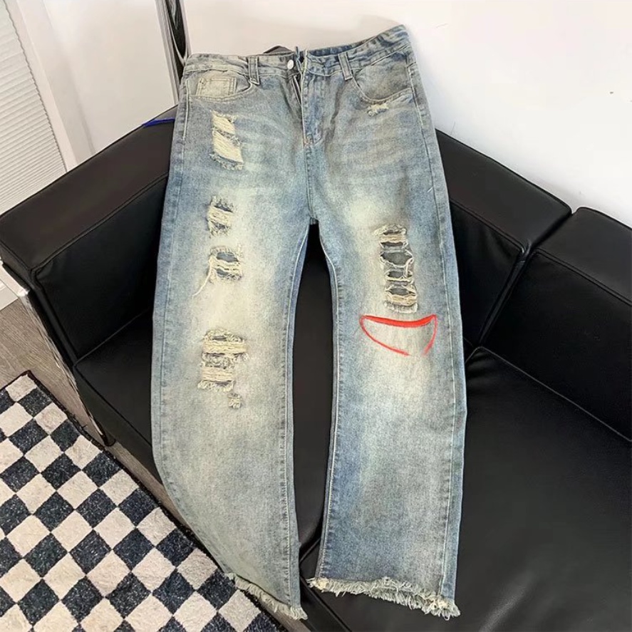 Quần jean nam thời trang quần jean ống suông tiếng Nhật quần bò ống đứng nữ hàn quốc quần jean nam rách gối from rộng quần jean ống suông nữ