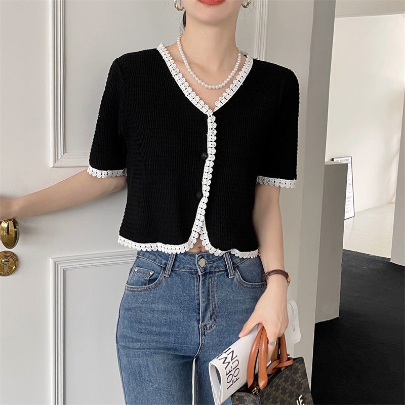 Áo Kiểu Tay Ngắn Cổ Chữ V Thiết Kế Mới Thời Trang Mùa Hè Dành Cho Nữ