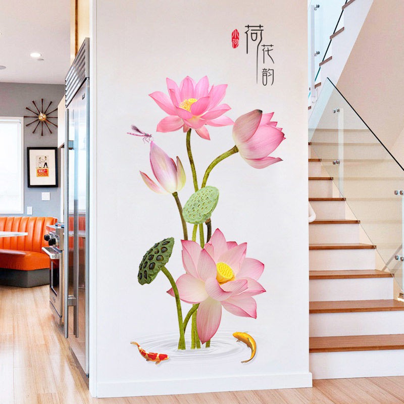 Decal dán tường Hoa sen hồng mới 3D 02