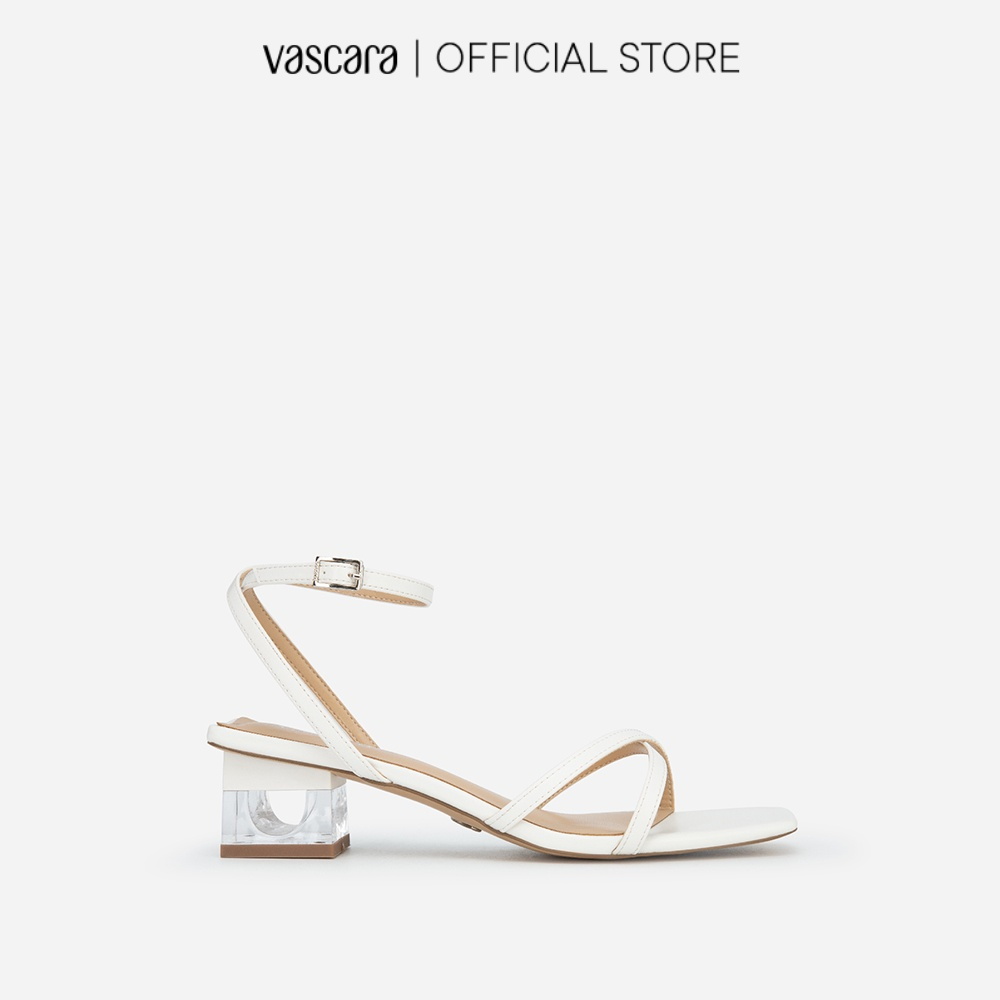 Vascara Giày Sandal Ankle Strap Gót Phối Crystal - SDN 0700 - Màu Trắng