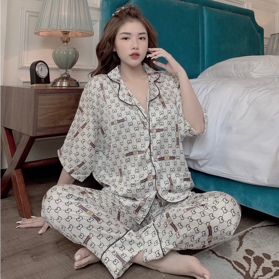 Đồ ngủ pijama tay ngắn quần dài - Bộ đồ mặc nhà hoạ tiết sang trọng L203