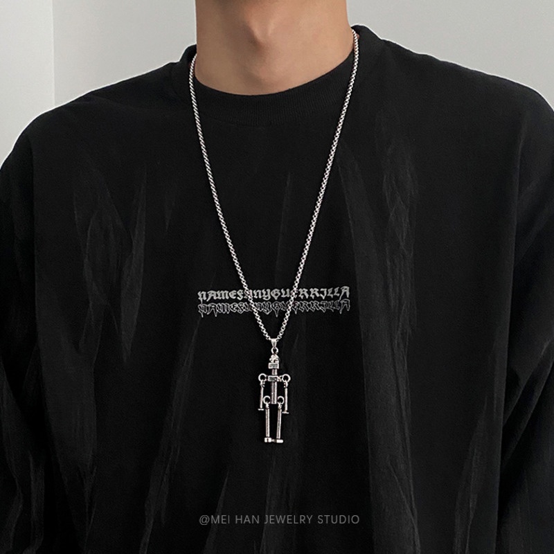 Dây Chuyền Vòng Cổ Nam Nữ Thép Titan Mặt Hình Robot Trẻ Trung Hợp Thời Trang - Maxshopdoc