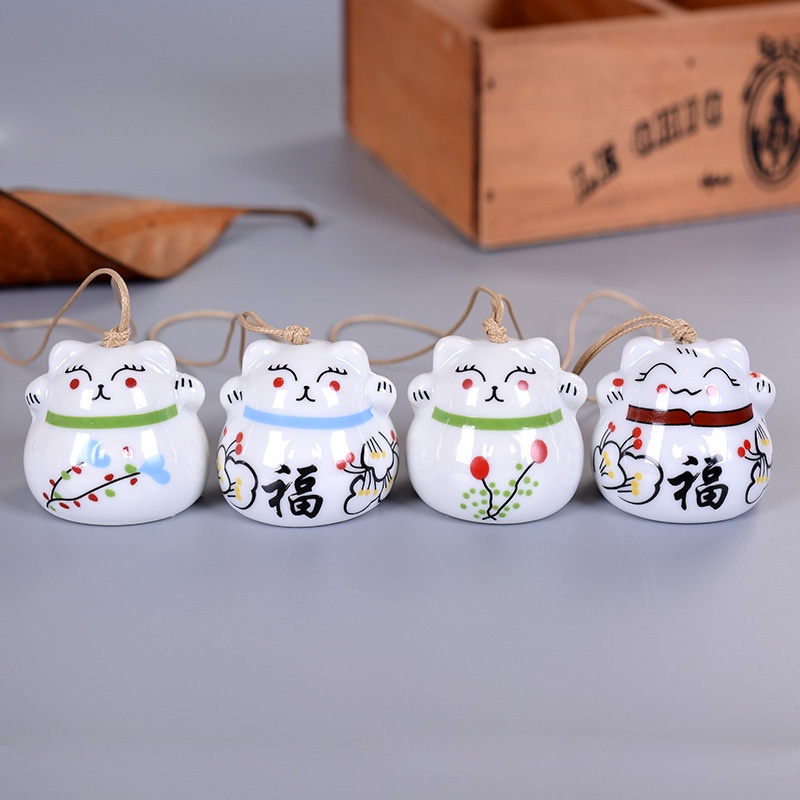 Chuông Gió Gốm Sứ Hình Mèo May Mắn Treo Trang Trí Nhà Cửa/Xe Hơi