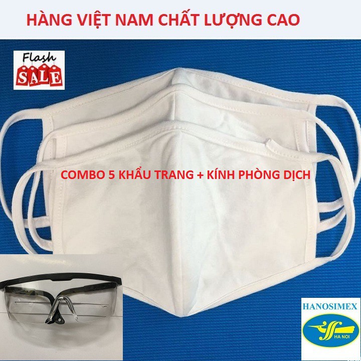Combo 5 Khẩu Trang Vải Kháng Khuẩn Hanosimex, Kính Không Số Phòng Dịch Hiệu Quả