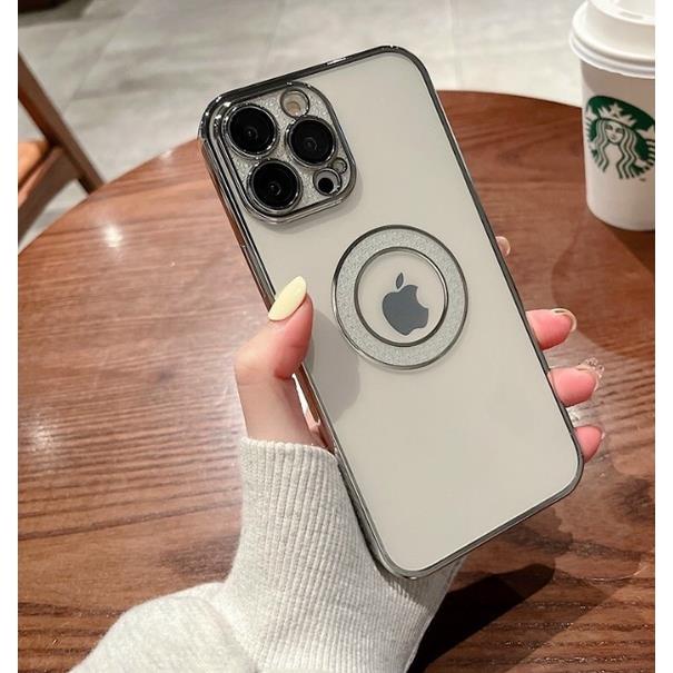 Ốp lưng trong KF viền màu camera + vòng tròn táo đính đá cho iPhone 13, 13 Pro, 13 Pro Max siêu đẹp bảo vệ camera