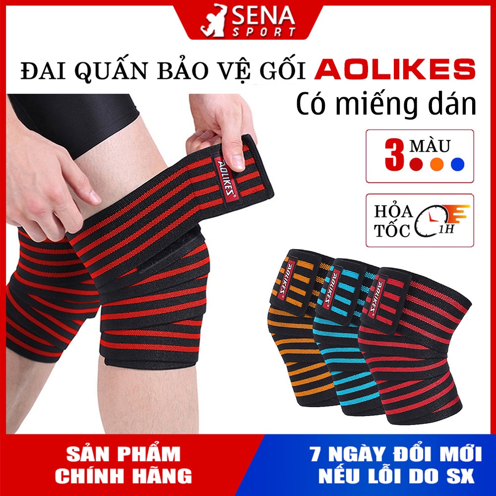 [1 Đôi] Đai Quấn gối tập Gym Aolikes loại có Miếng dán, Dài 1.8m - Trợ lực và bảo vệ gối tối ưu