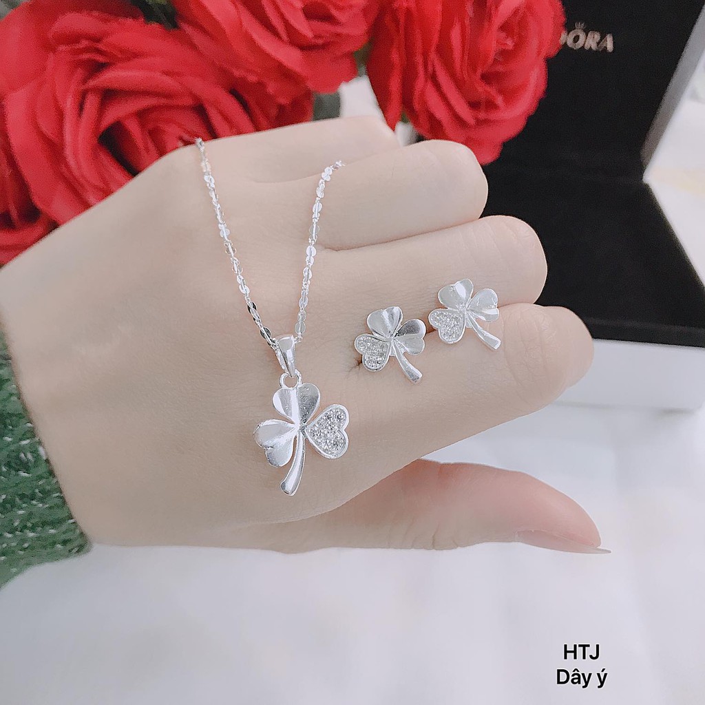 BỘ DÂY CHUYỀN BÔNG TAI CỎ 3 LÁ BẠC TA DỄ THƯƠNG