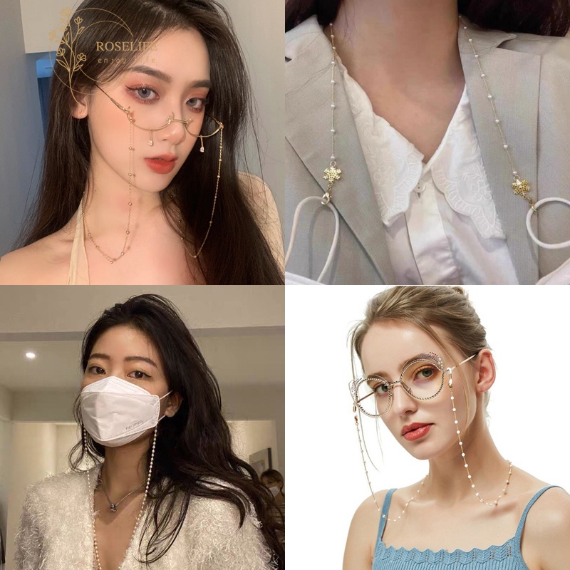 Roselife Dây Đeo Mắt Kính Chống Thất Lạc Đính Ngọc Trai Hợp Thời Trang Dành Cho Nữ