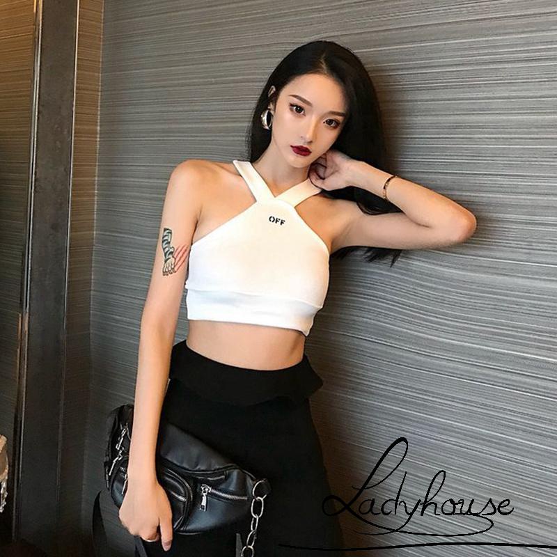 Áo Croptop Dệt Kim Hai Dây Cổ Chữ V In Chữ Thời Trang Mùa Hè Dành Cho Nữ